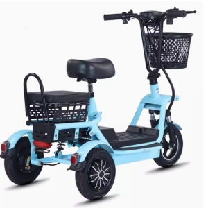 女士带娃、接送孩子亲子的小型家用电动三轮车，轻便折叠老年代步